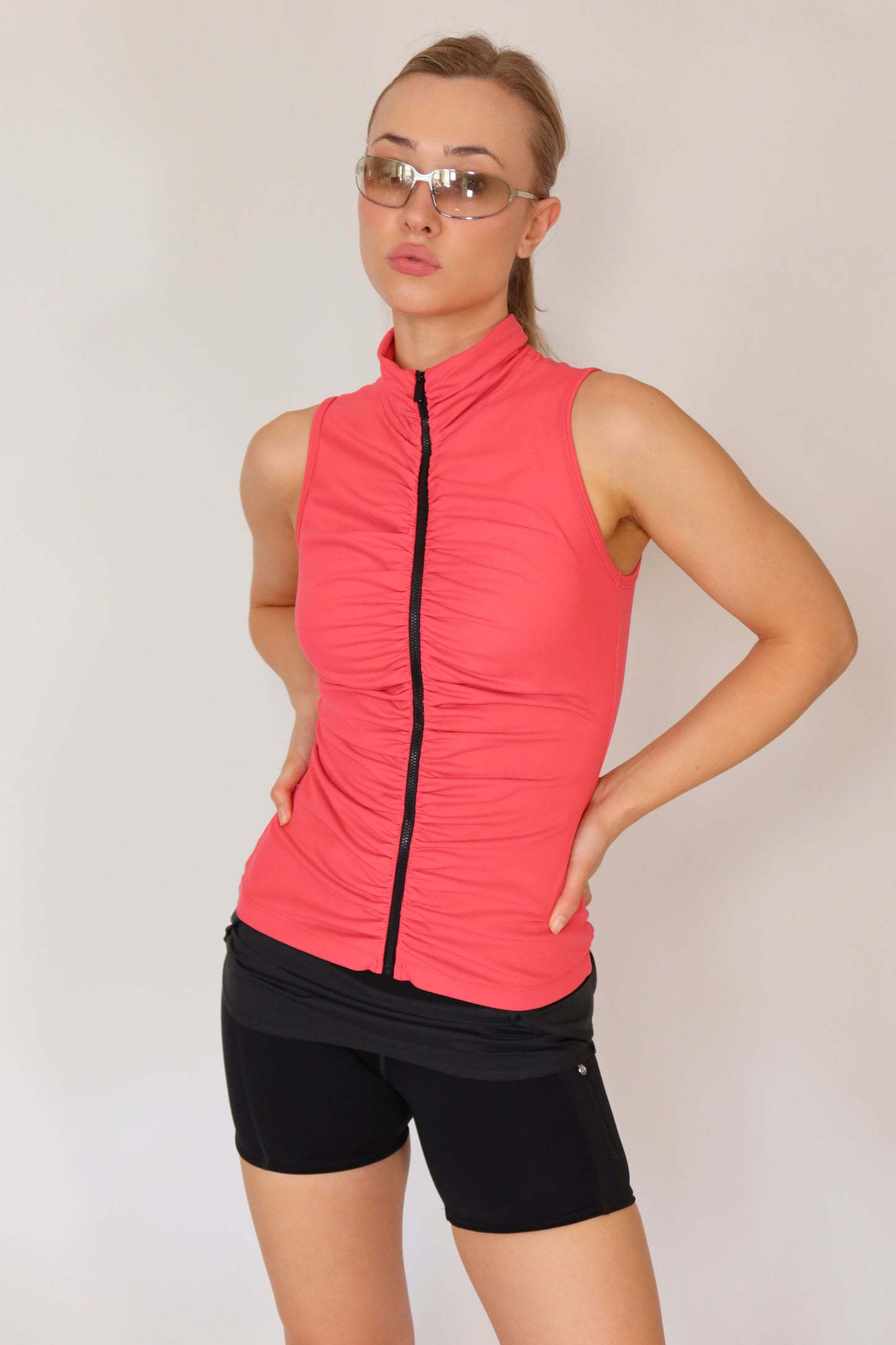 bebe sport ruched zip tank top