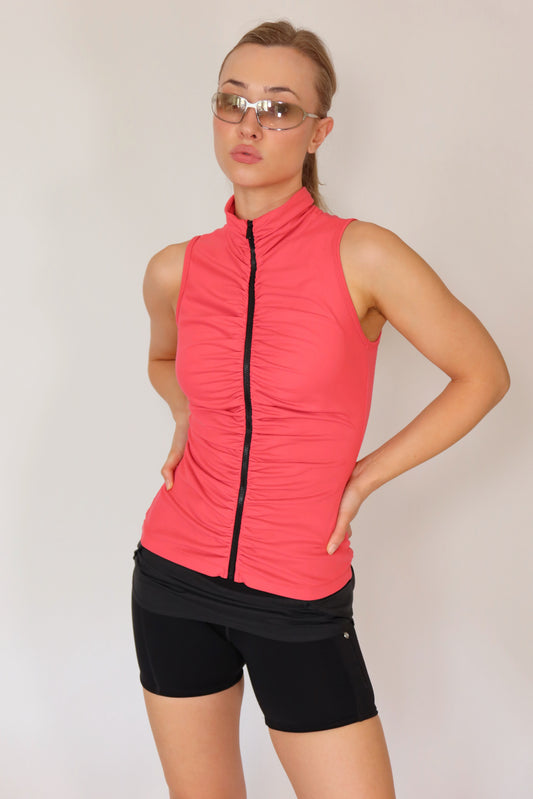 bebe sport ruched zip tank top
