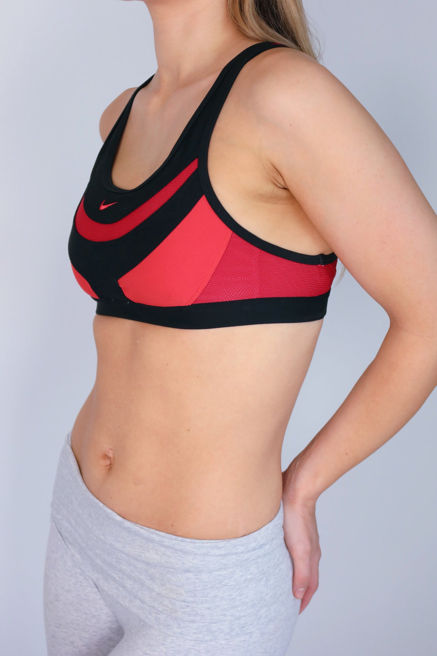 nike red and black sports bra
