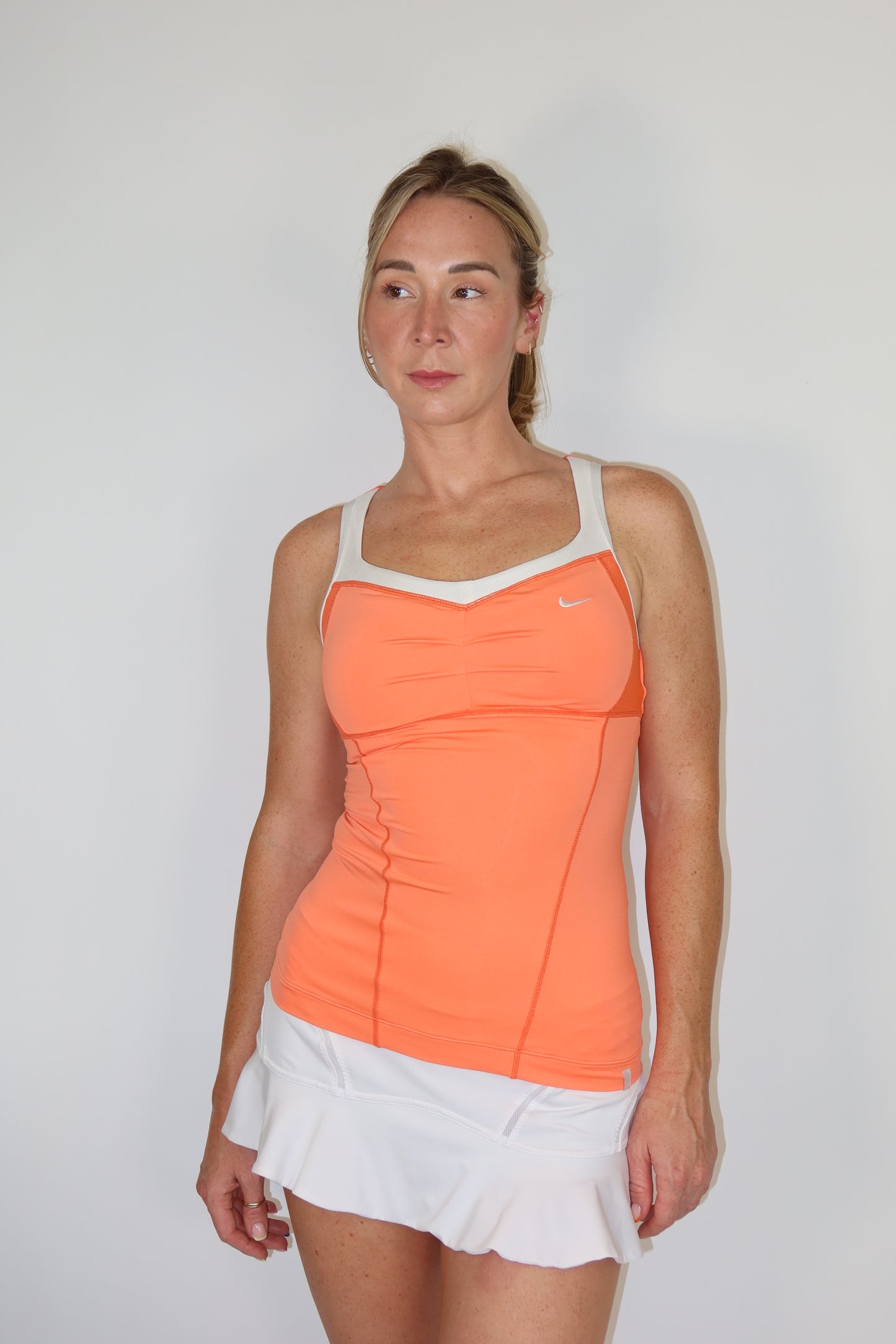nike orange & white top